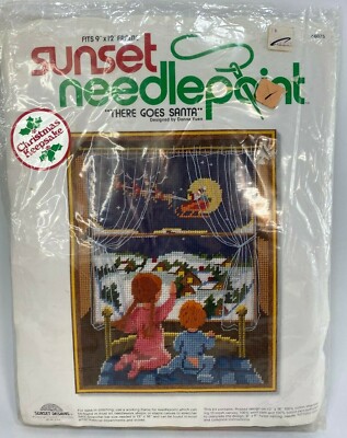 Sunset There Goes Santa Kids Waiting Christmas Eve Window Needlepoint Kit 6075