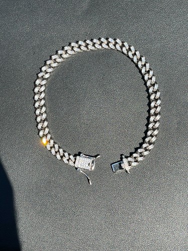 Real 925 Sterling Silver 6mm Iced Miami Cuban Bracelet Hip Hop Baguette CZ - Picture 13 of 14