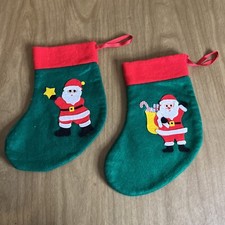 Pair Of Vintage Handcrafted Felt Christmas Stockings Santa Claus Small 11  