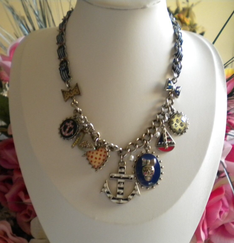 BETSEY JOHNSON  LOVELY RARE MULTICOLOR NAUTICAL THEAMED MULTICHARM NECKLACE - Picture 9 of 15