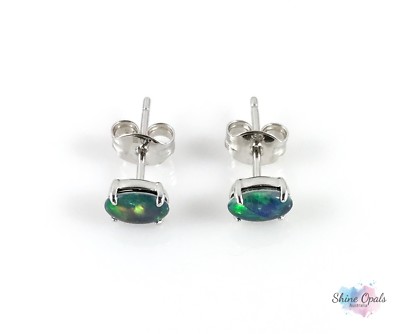 Small Opal Stud Earrings Genuine Australian Oval Opals 6x4mm 925
