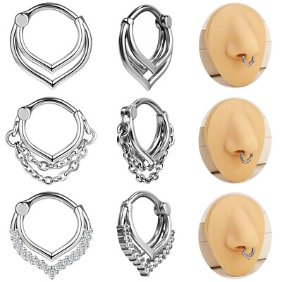 16g Stainless Steel Double Hoop Nose Ring CZ Hinged Septum Ring Piercing Jewelry
