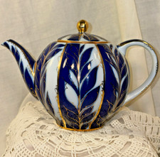 Vintage Lomonosov Russian Cobalt and Gold Teapot - Repaired 'Beautiful'