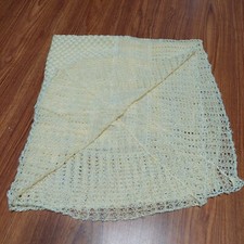 Crocheted Baby Crib Blanket Yellow White Rectangle 31"x35" WLP9937 Vintage