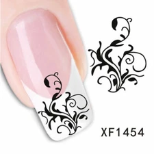 Nail Art Water Transfer Sticker Decal Stickers Pretty Flowers White Black XF1454