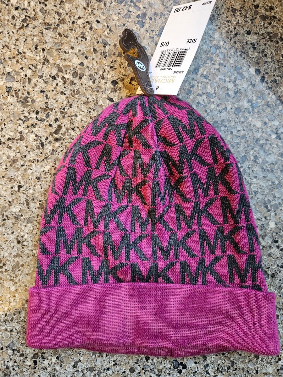 Michael Kors Signature Logo Print Beanie Hat Fuschia/Black  display picture 1