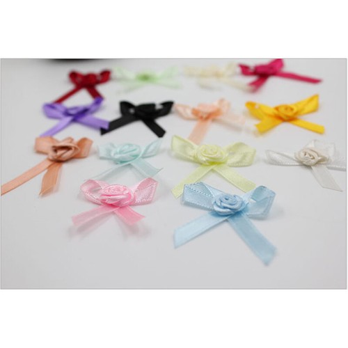 10-100pcs Satin Ribbon Flower Rose Bow sewing wedding appliques U pick - Picture 3 of 17