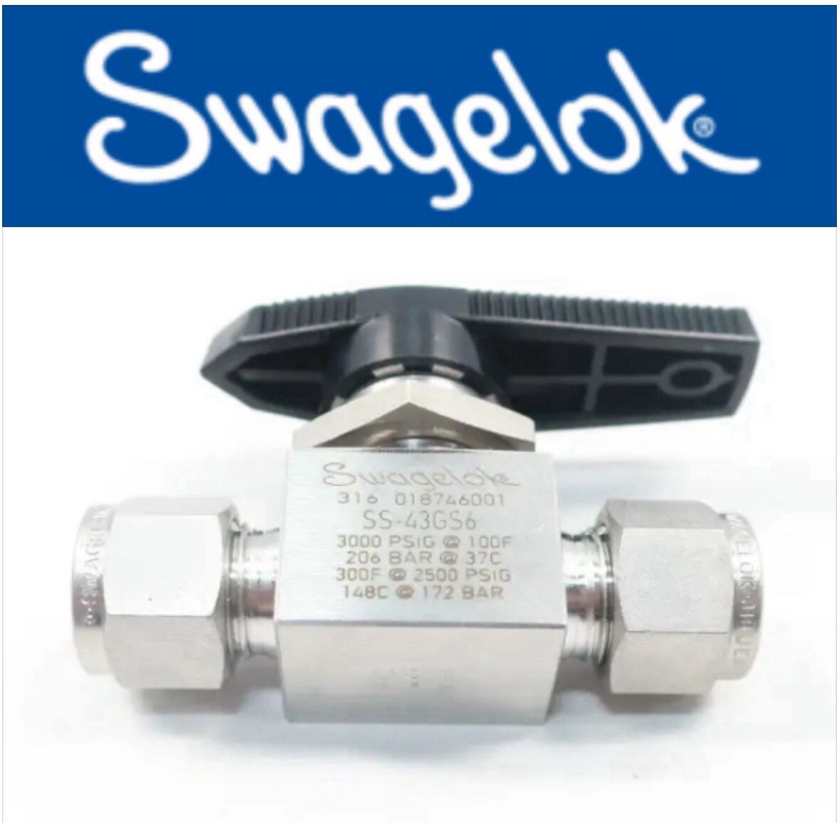 New! Swagelok SS-43GS6 1 Piece 40G Series Ball Valve 3/8” Stainless Steel