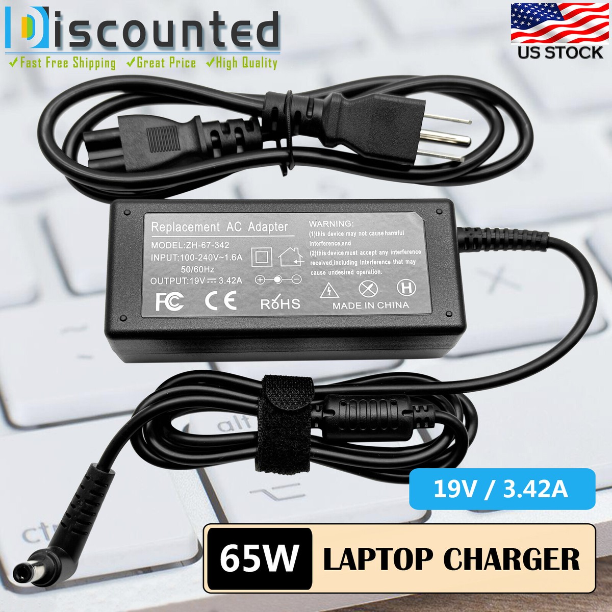 65W AC Adapter For Gigabyte G27F G27Q M27Q LED Gaming Monitor 