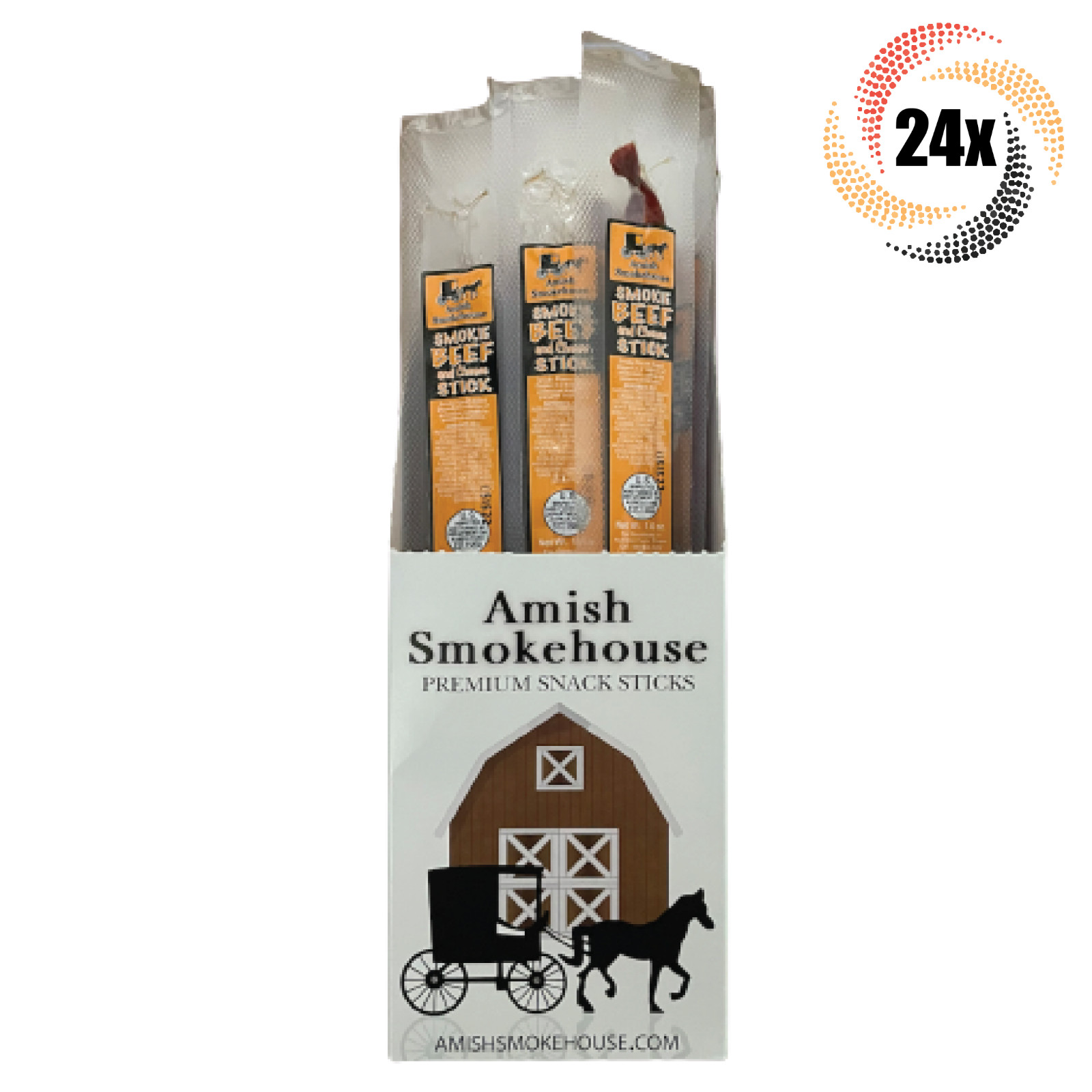 Полная коробка 24-кратных стейков Amish Smokehouse с говядиной и сыром, 100% Говяжья закуска на палочке | 1,25 унции