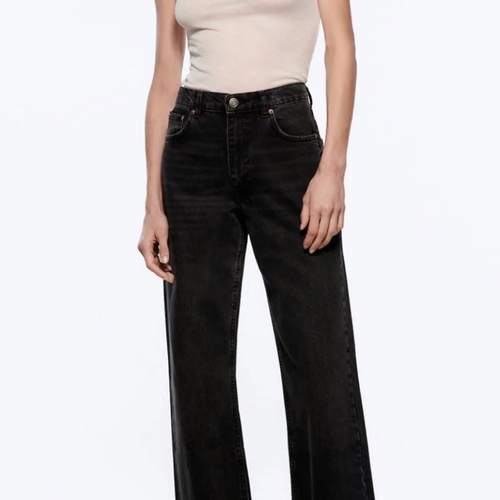 zara jeans women washed black frayed bottom the 90s full length high rise wide eBay