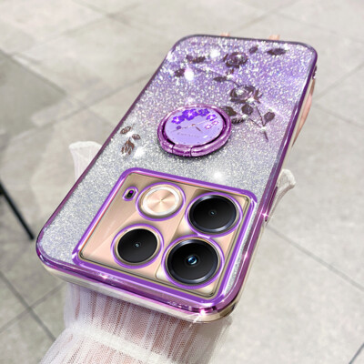 For Infinix Note 40 4G, Luxury Bling Glitter Clear Ring Holder Soft Case Cover