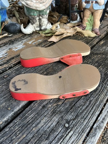Dr Scholls Orange Ombré Suede Sandals 8 Wood Original Collection Vtg 90s Y2K 00s - Picture 7 of 7