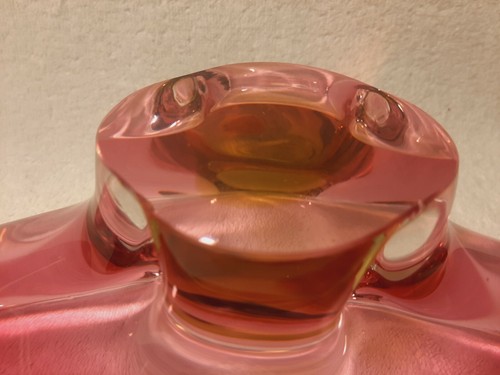 Josef Hospodka CHRIBSKA heavy Czech art glass bowl dish ashtray pink green white - Picture 11 of 12