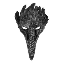 Black Plague Doctor Raven Mask with Curved Long Nose and Feather for Party