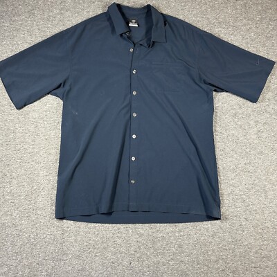Vintage Nike Golf Dri Fit Button Up Shirt Mens Large L Navy Blue Short  Sleeve