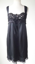 DOLCE & GABBANA Black Silk Lace Rosette Chemise Slip Dress 44 8