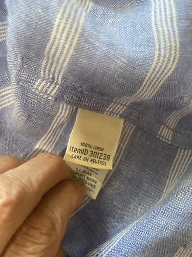 LL Bean Hemd L Large 100% Leinen Button Down Langarm Blau Streifen Gr. 2X - Bild 5 von 6