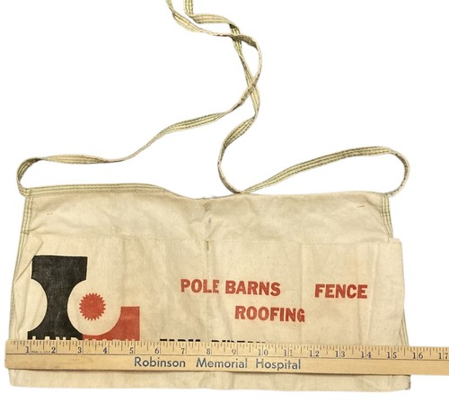 Vintage Hardware Store Nail Apron LANDMARK Farm Bureau Ad Canvas Carpenters - Picture 2 of 6