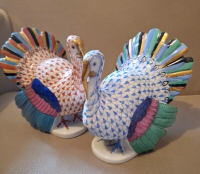 2 Truthahn turkey Fishnet Herend 5077 Porzellan - Ungarn