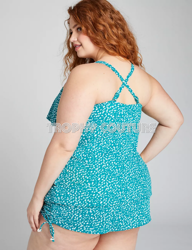 LANE BRYANT CACIQUE SWIM ANIMAL DOT NO WIRE BRA FLOUNCE TANKINI TOP SZ 18 - Picture 3 of 3