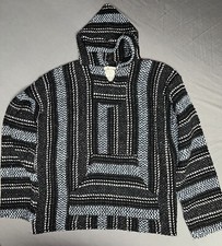 Baja Joe Mexican Baja Poncho Hoodie Surfer Skater Pullover XL Blue/Black -3432