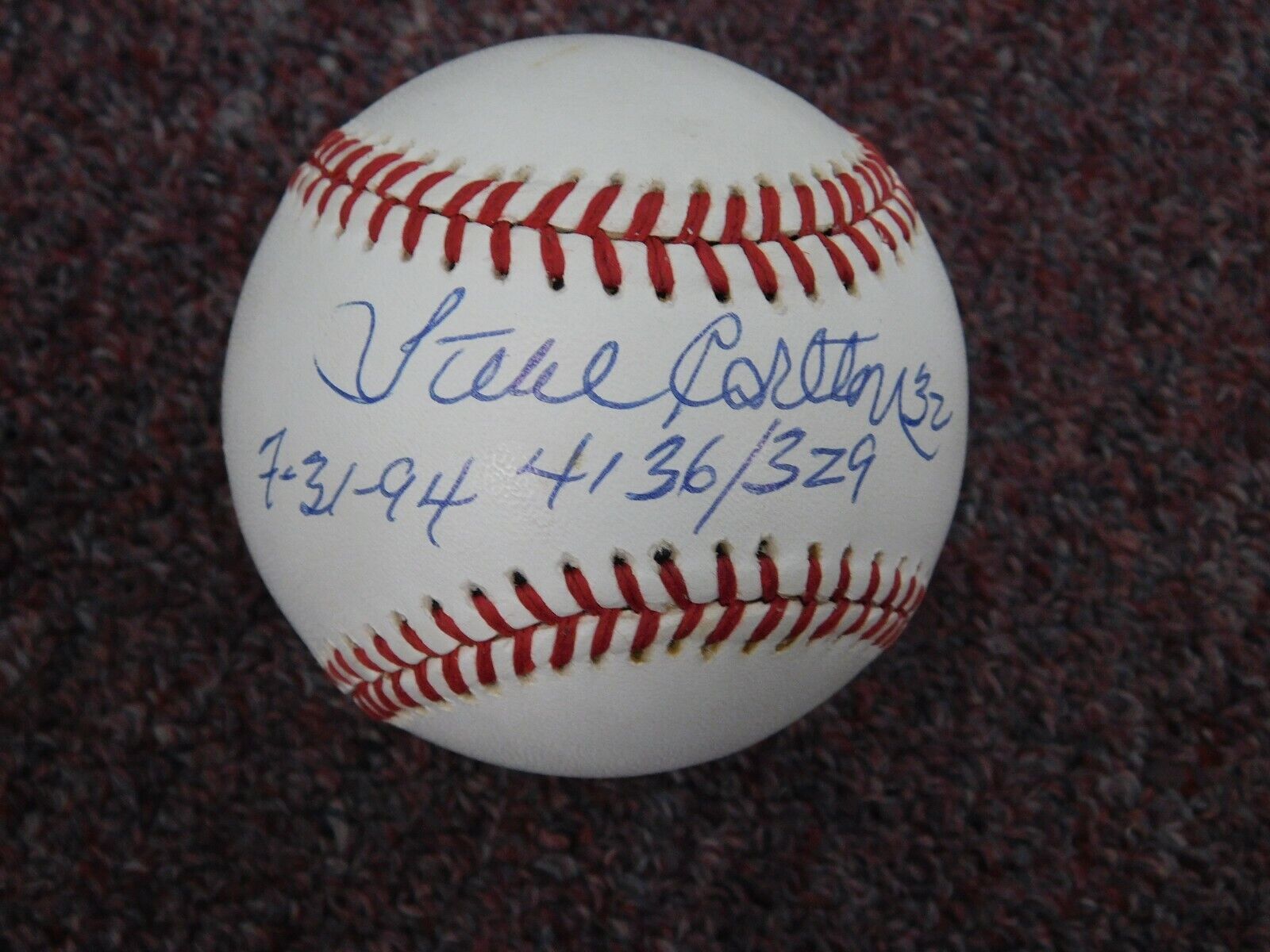 JSA W Auth Steve Carlton Autographed Rawlings OML Baseball w/ 3 Stats