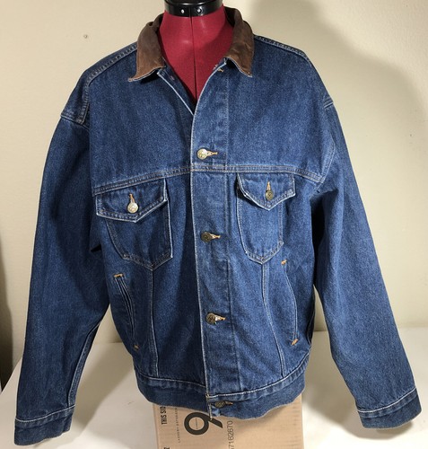 Marlboro Country Store Mens Sz M Denim Jean Jacket with Leather Collar |  eBay