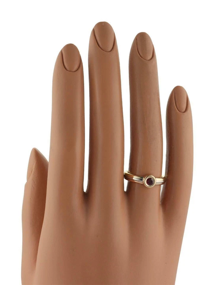 Anillo Cartier Oro Tricolor 18k Rubí Solitario Pila Banda Talla 49-US 4.5 Foto 3 de 4