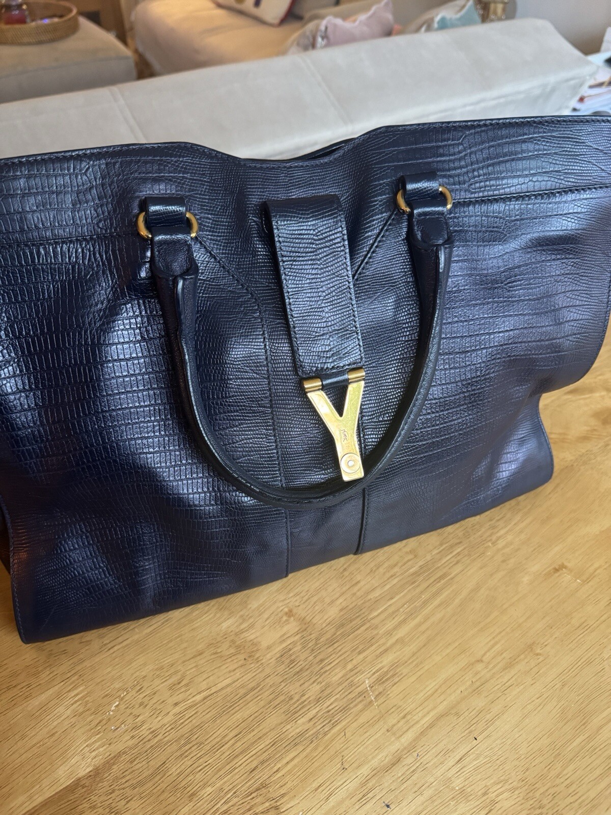 Borsa YSL Yves Saint Laurent blu lucertola cabas tote bag