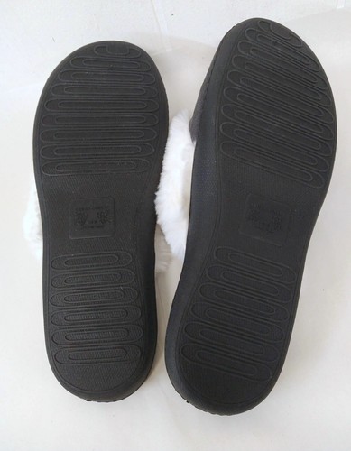 Laura Ashley WM L (8-9) Gray White Slide On Slip On Slippers Fuzzy Warm - Picture 8 of 9