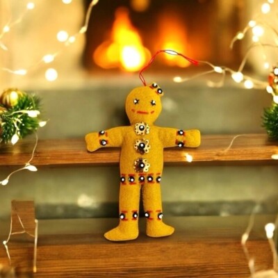 Handmade Ornament Ginger Bread Man Felted Stuffed Christmas Xmas Tree Ornament