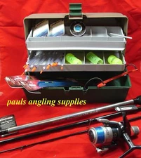 Fishing Tackle Box Rod Reel Floats Shot feeders Hooks 