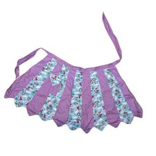 VTG 50s Purple Floral Print Half Apron Cottagecore Retro Twee Cotton Mod Pocket