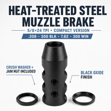 Muzzle Brake 5/8"x24 TPI for .308/300BLK/7.62/300WIN w/ Crush Washer Jam Nut