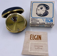 Vintage Elgin Direct Read Mini Travel Alarm Clock Japan - with box & instruction