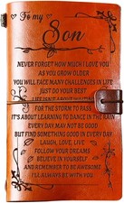 PRSTENLY Gifts for Son Leather Journal, to My Son Brown , Beige leather
