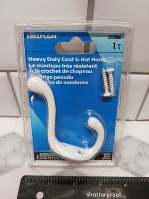 Hillman Heavy Duty Coat/Hat Hook 852086 White Clothes/Towel/Closet 1PC Ship FREE