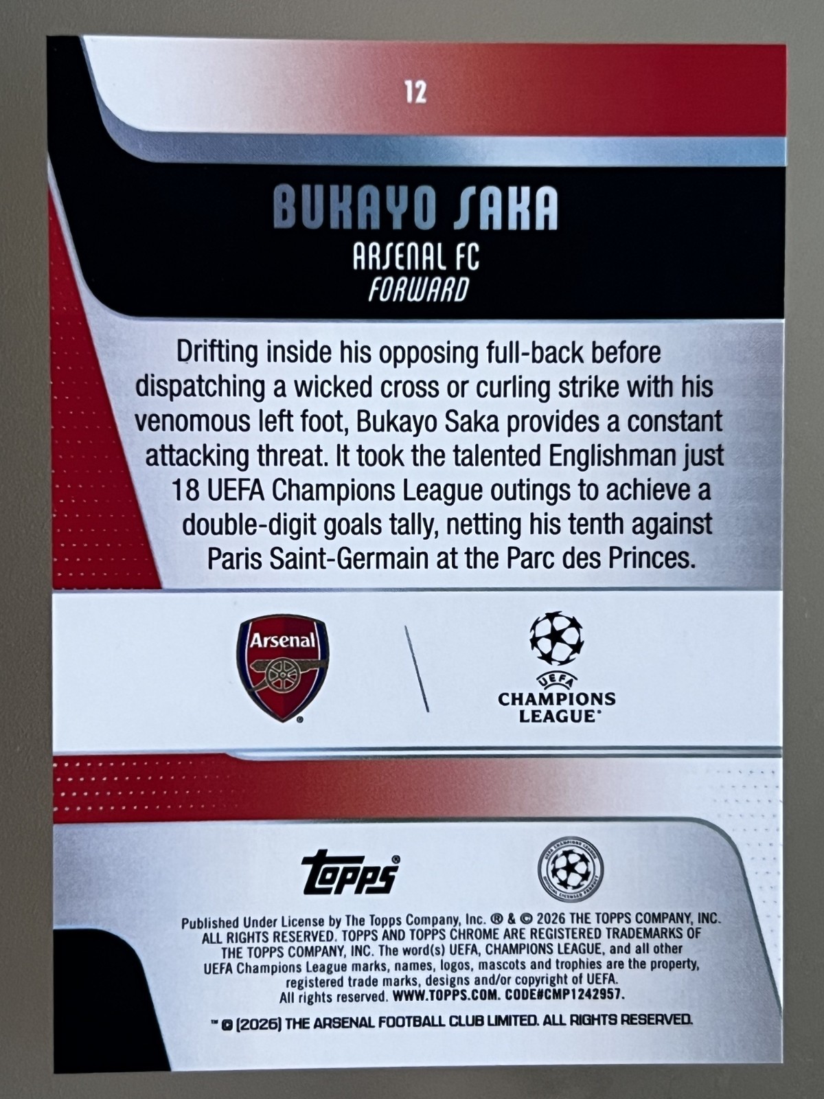 2025-26 Topps Chrome Bukayo Saka X-Fractor England World Cup 4cards- Hat Trick! view 6