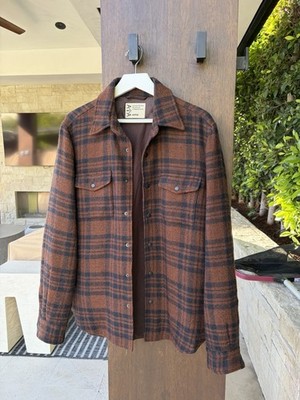 Aspesi Plaid Wool Shirt Jacket Brown Black Men's M Casual Fall Winter Button