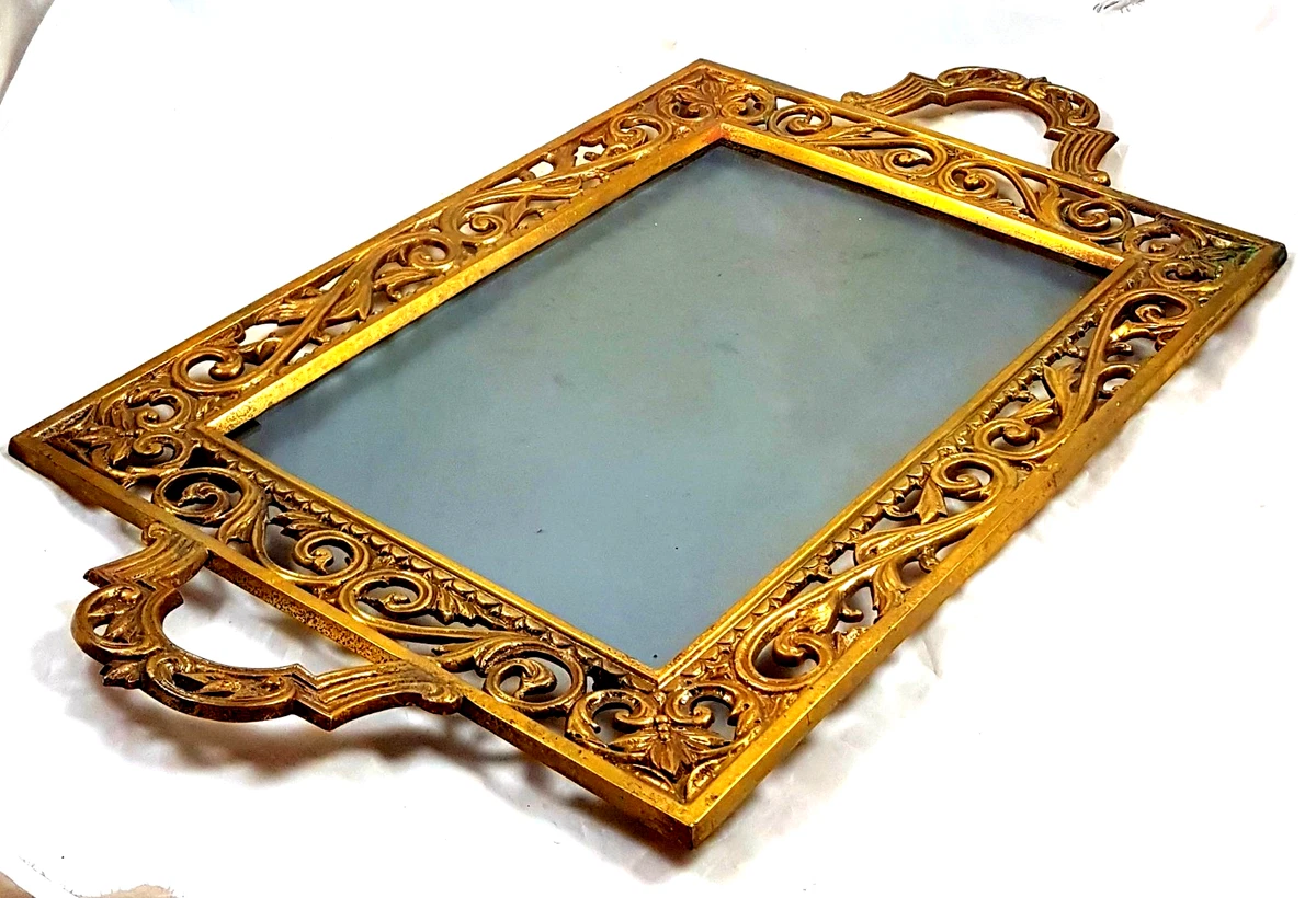Frankreich antike 1840 vergoldetes Bronze tablett 60 cm Milchglas