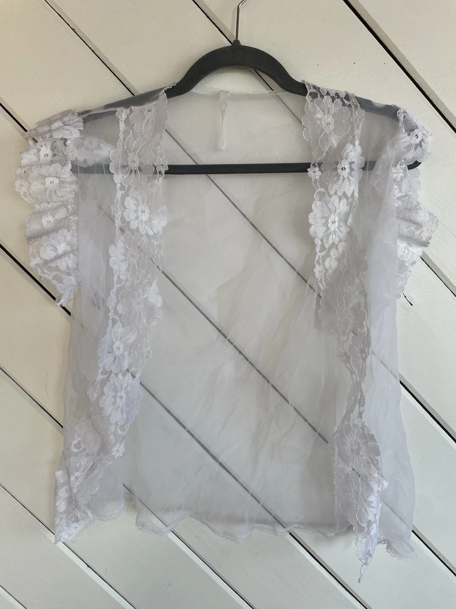 Vintage Avon Fashions Sheer Robe Lingerie Coverup Lace Trim Sz S