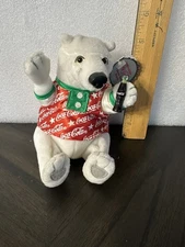 Coca Cola Polar Bear Plush 1999 Red Vest & Mini Coke Bottle 6" Bean Bag-NEW tag