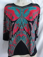 Vtg 70s Disco Style Printed Butterfly Batwing Winged Pullover Top Blouse Shirt