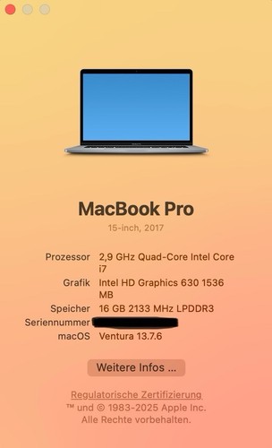 MacBook Pro 15“ 2017, i7 2,9 GHz, Radeon Pro 560, 1 TB, 16 GB RAM - Bild 8 von 9