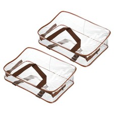 2Pcs L Size Clear PVC Toiletry Bag Makeup Pouch with Zipper Handle Brown