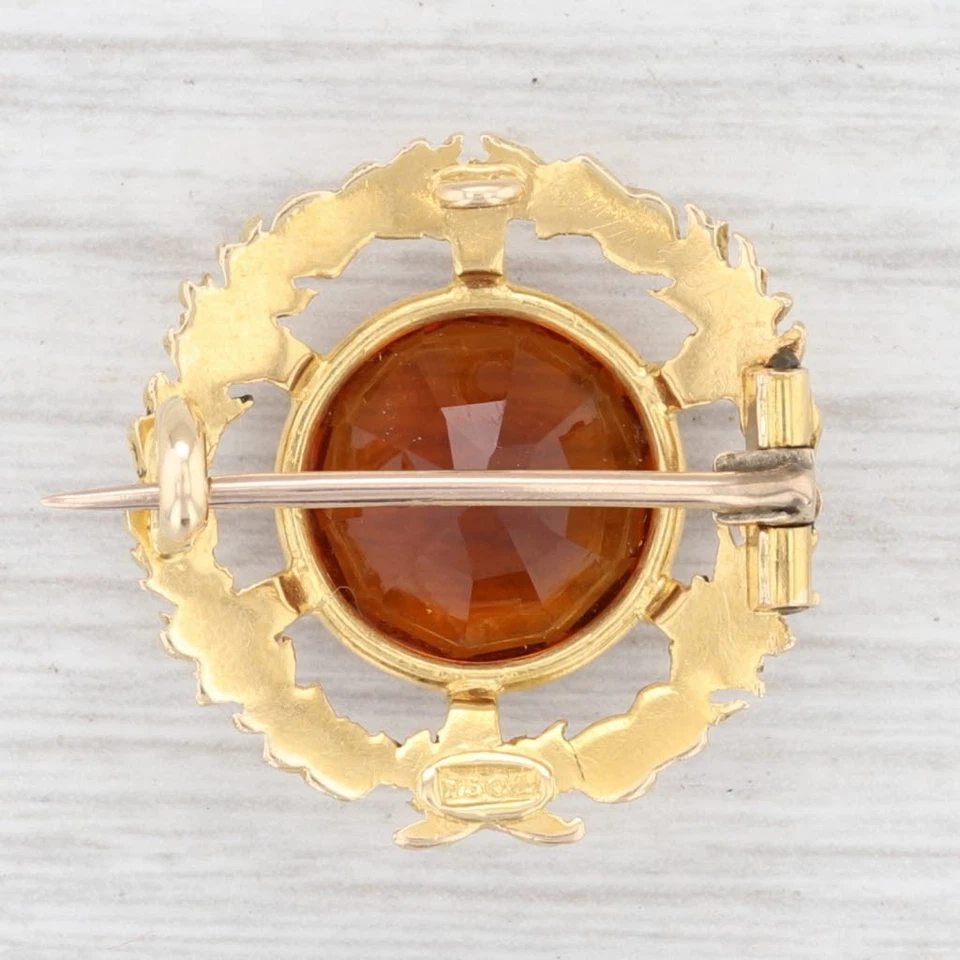 Antiguo broche de piedras preciosas anaranjadas de oro amarillo de 15 k con prendedor de corona de citrino de 5,50 quilates Foto 2 de 4