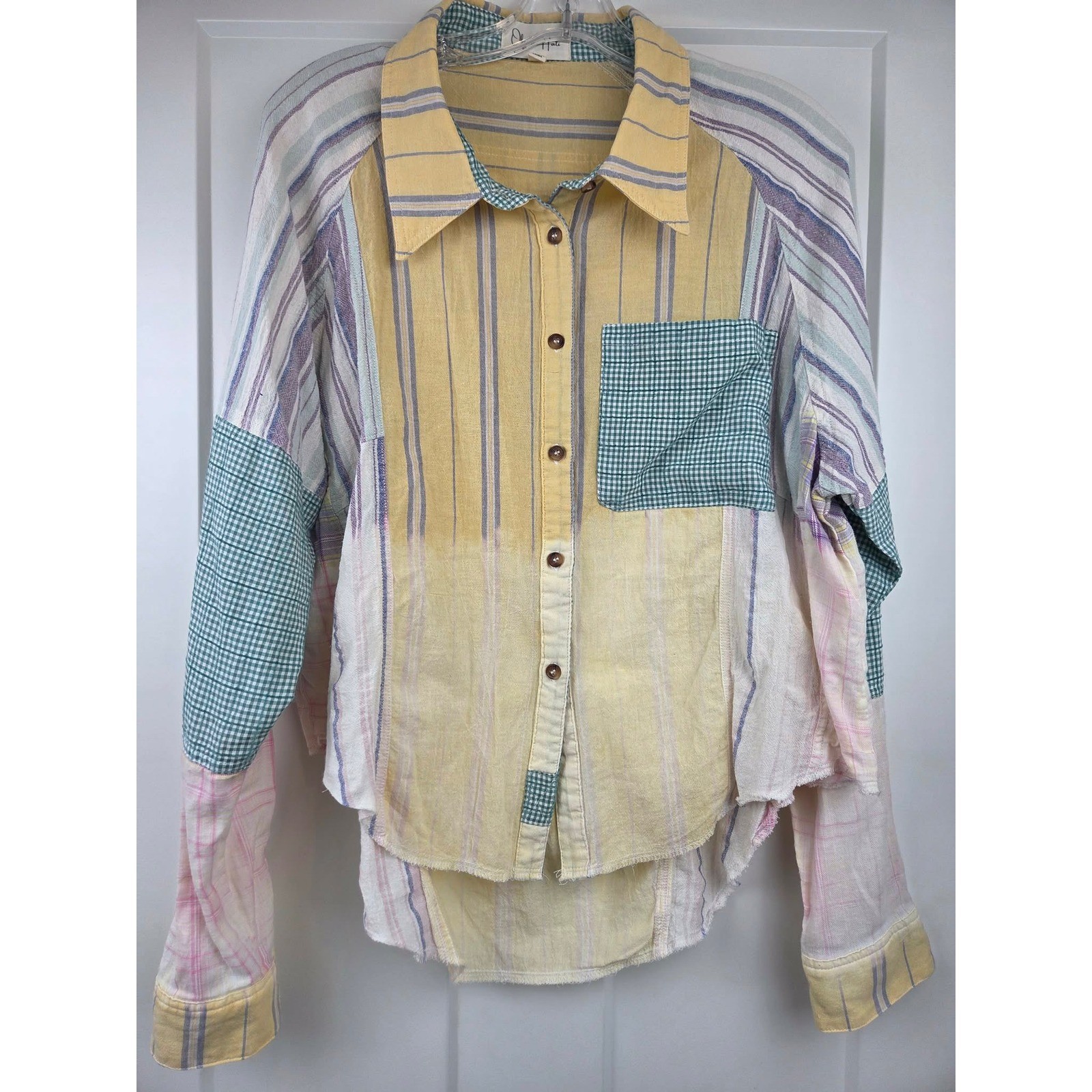 Oli & Hali Patchwork Striped Button Down Shirt Wo… - image 1