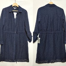 Daniel Rainn D2 Shirt Dress Tab Sleeve Button Front Textured Blue Dot Small S
