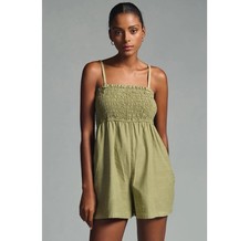 Pilcro Anthropologie Sleeveless Smocked Romper Olive Green Size Medium Shorts